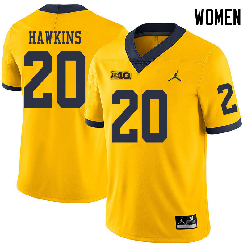 Jordan Brand Women #20 Brad Hawkins Michigan Wolverines College Football Jerseys Sale-Yellow